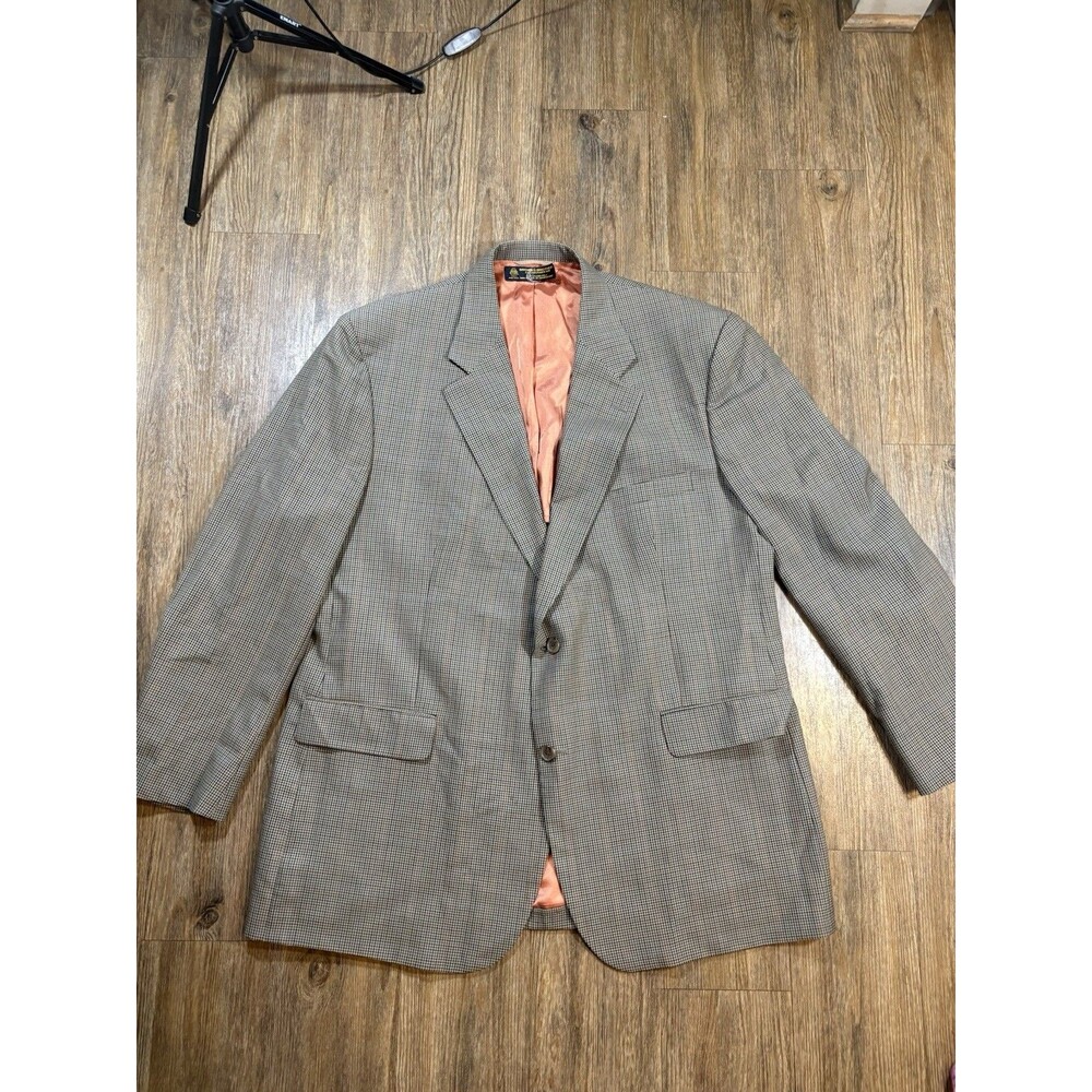 Brooks Brothers Vintage Blazer Mens 50L Brown Houndstooth Windowpane Wool